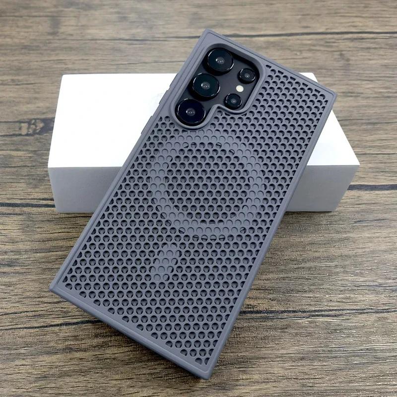 Heat Dissipation Breathable Case For Samsung S25 Ultra S24 Plus S22 S23 S24 FE For Magsafe Wireless Charger Magnetic Phone Cover