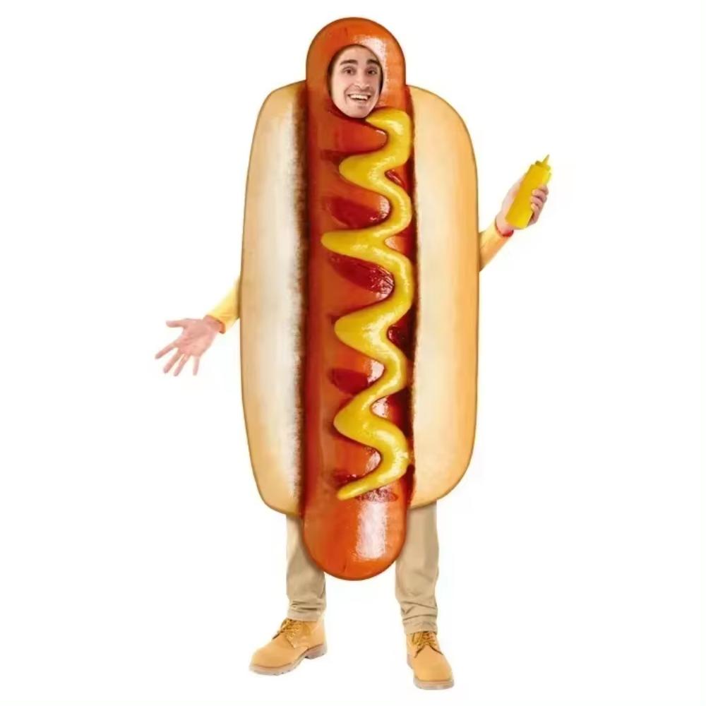 Halloween Cos Costumes Hot Dog Costumes for Adult Kids Funny Food Sausage Adult Child Unisex One-Piece Costume Carnival Jumpsuit