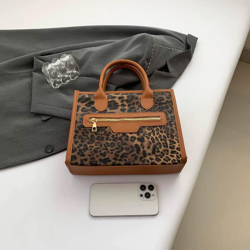 Women's Leopard Print PU Leather Shoulder Bags Casual Handbag Top Handle Purse for Shopping and Travel Commuter Bag