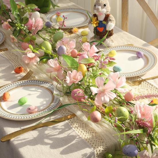 Easter Garland Artificial Floral Spring Garland with Foam Eggs Flowers for Mantle Fireplace Easter Party Indoor Outdoor Decoration