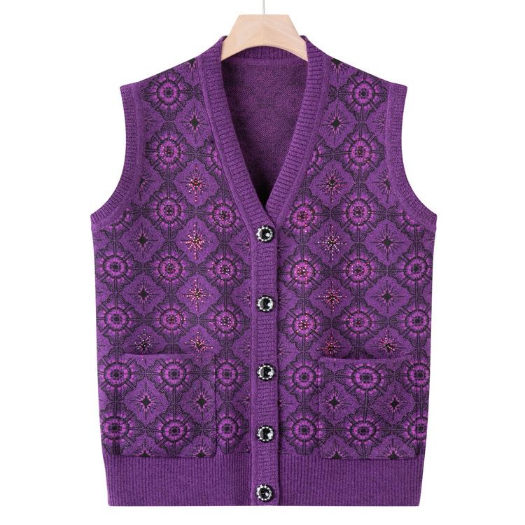 Elderly Autumn Vest Female Mother Wearing Sweater Vest Inside and Grandma Wearing Sweater Outside and Knitted Sweater Horse Clip Waistcoat