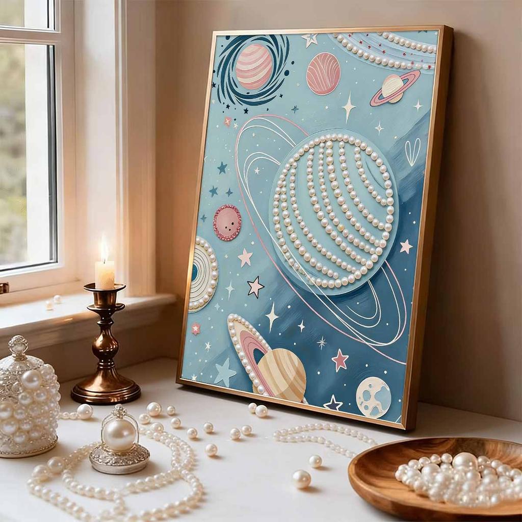 DIY Pearl Painting Set Planet Pattern Home Decoration Handmade Sticky Diamond Creative Canvas Pearl Art Painting Crafts Perfect Gift