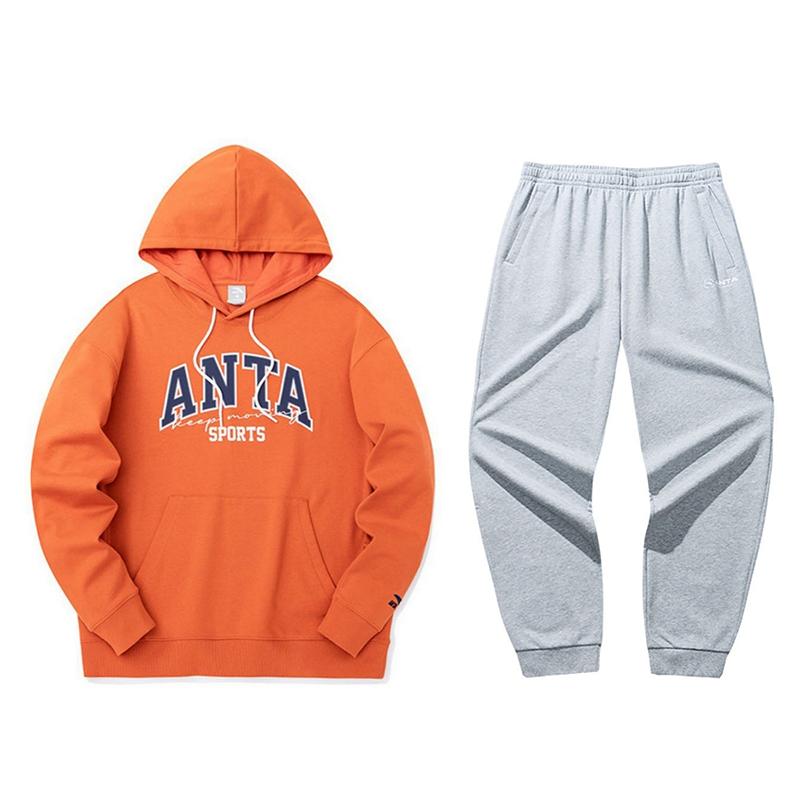 

Anta Comfortable Letter Print Hoodie Pullover Long Sleeve Sweatshirt And Solid Color Drawstring Long Pants Casual Sports Suit 152318709-4+952517306S-3 L