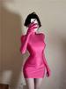 Solide Langarm Mit Handschuhe Mini Kleid Bodycon Sexy Streetwear Party Halb Rollkragen Outfits Y2K Kleidung Großhandel