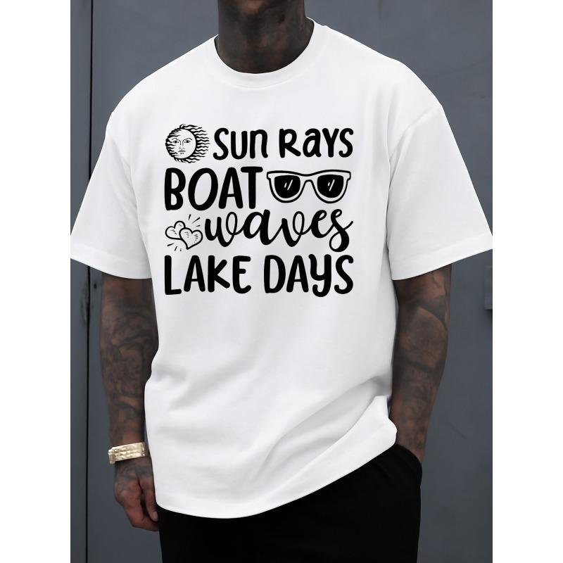 

European Size Sun Rays,Waves, Lake Days Mens Comfort Colors Tshirt White Casual Graphic T Shirts for Summer Fall Perfect for Exercise Printed T-shirts S белый