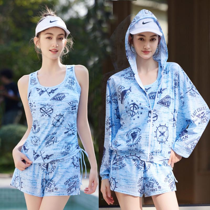 

Женский трехсекционный купальник 2026 года в корейском стиле, стройнящий, для маленькой груди 3XL синий