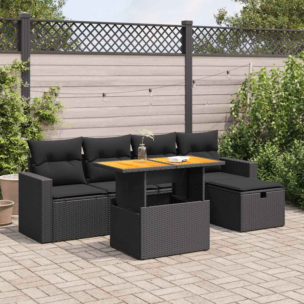Vidaxl 6-Cz. Meubelset Met Kussens, Zwart, Polyrotan En Acacia