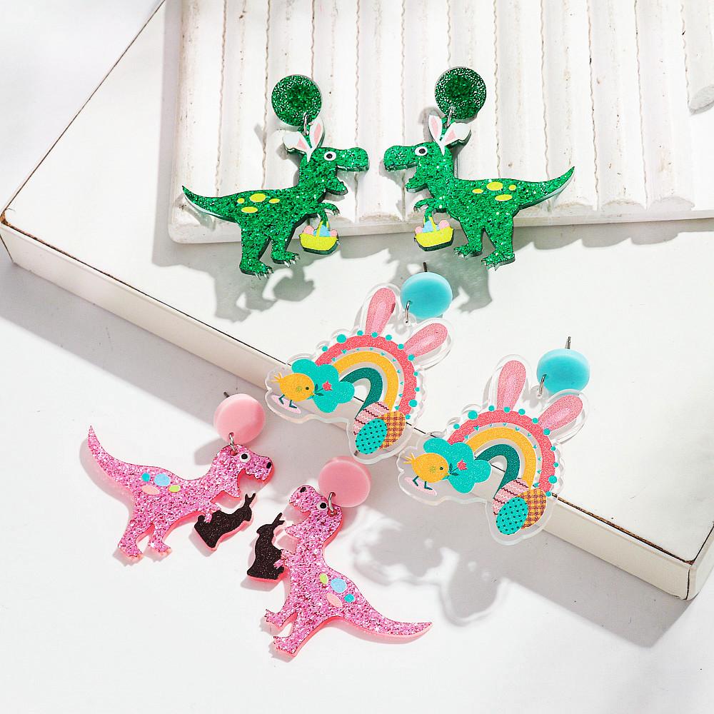 Cute Dinosaur Rabbit Acrylic Earrings Women Statement Glitter Rainbow Easter Egg Mouse Animal Drop Earring Fashion Jewelry Gifts