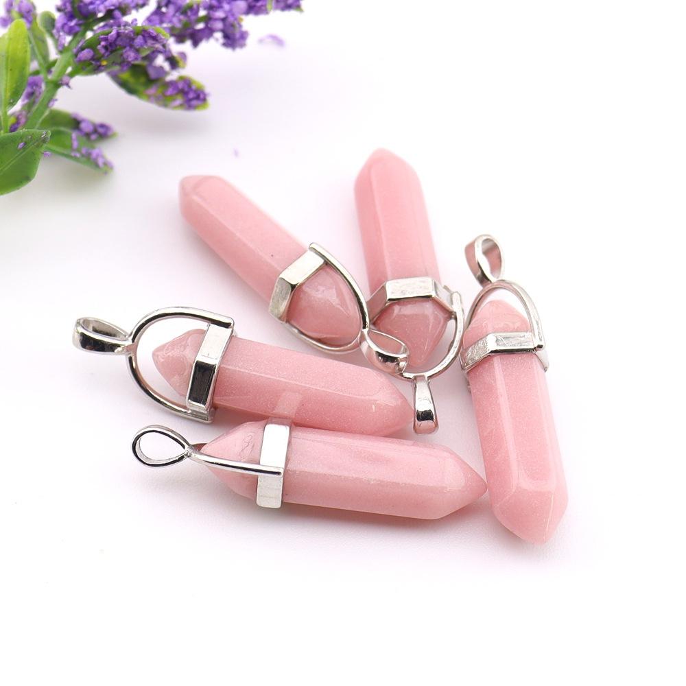 Crystal Hexagonal Column Pendant Popular Hexagonal Prism Bullet Luminous Stone Necklace Pendant N759