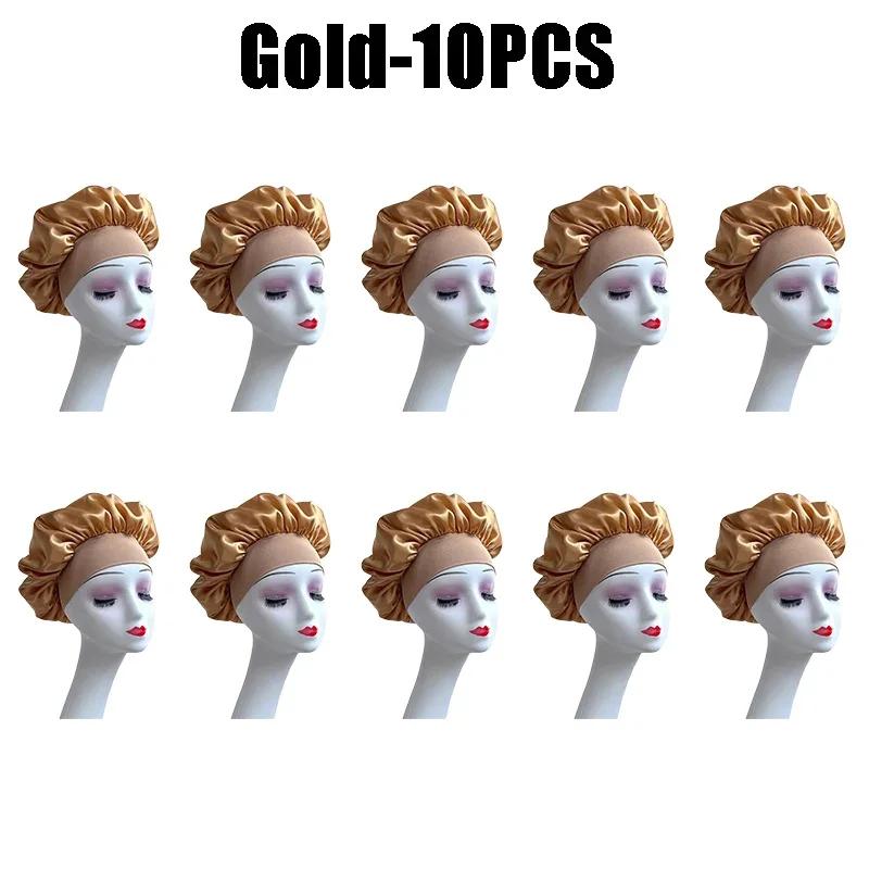 High Elastic Satin Solid Sleeping Hat Hair Care Bonnet Nightcap Multi-color Reusable Women Home Sleeping Cap Accessories