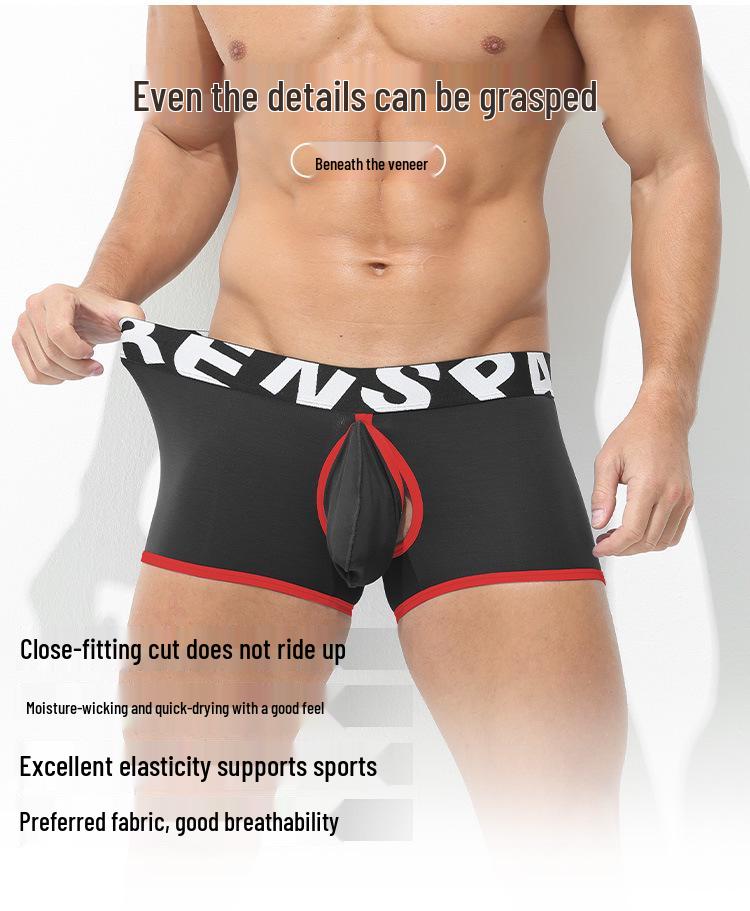Men's Low-Rise Modal Quick-Release Boxer Briefs with Front and Back Slits – Sexy, Breathable European/American Classic