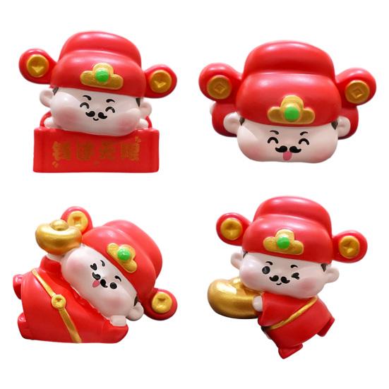 1/4Pcs God of Wealth Figurine Computer Monitor Decoration Cartoon Chinese Immortals Statue Resin Sculpture Car Dashboard Ornament
