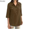 ZANZEA Women Casual Turn Down Collar 3/4 Sleeve Loose Blouse