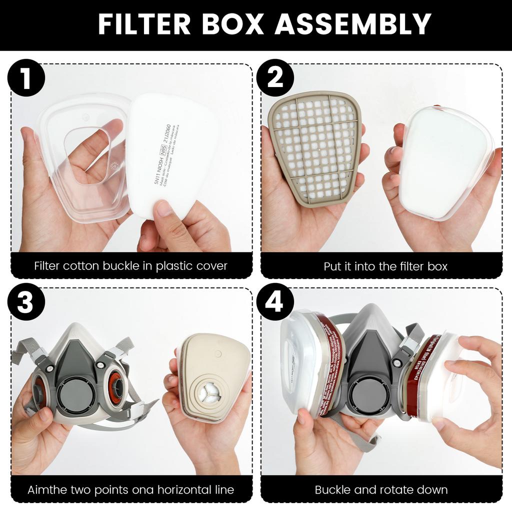 Respirator Mask Half Facepiece Gas Mask with Safety Glasses Reusable Professional Breathing Protection Against Dust Chemicals