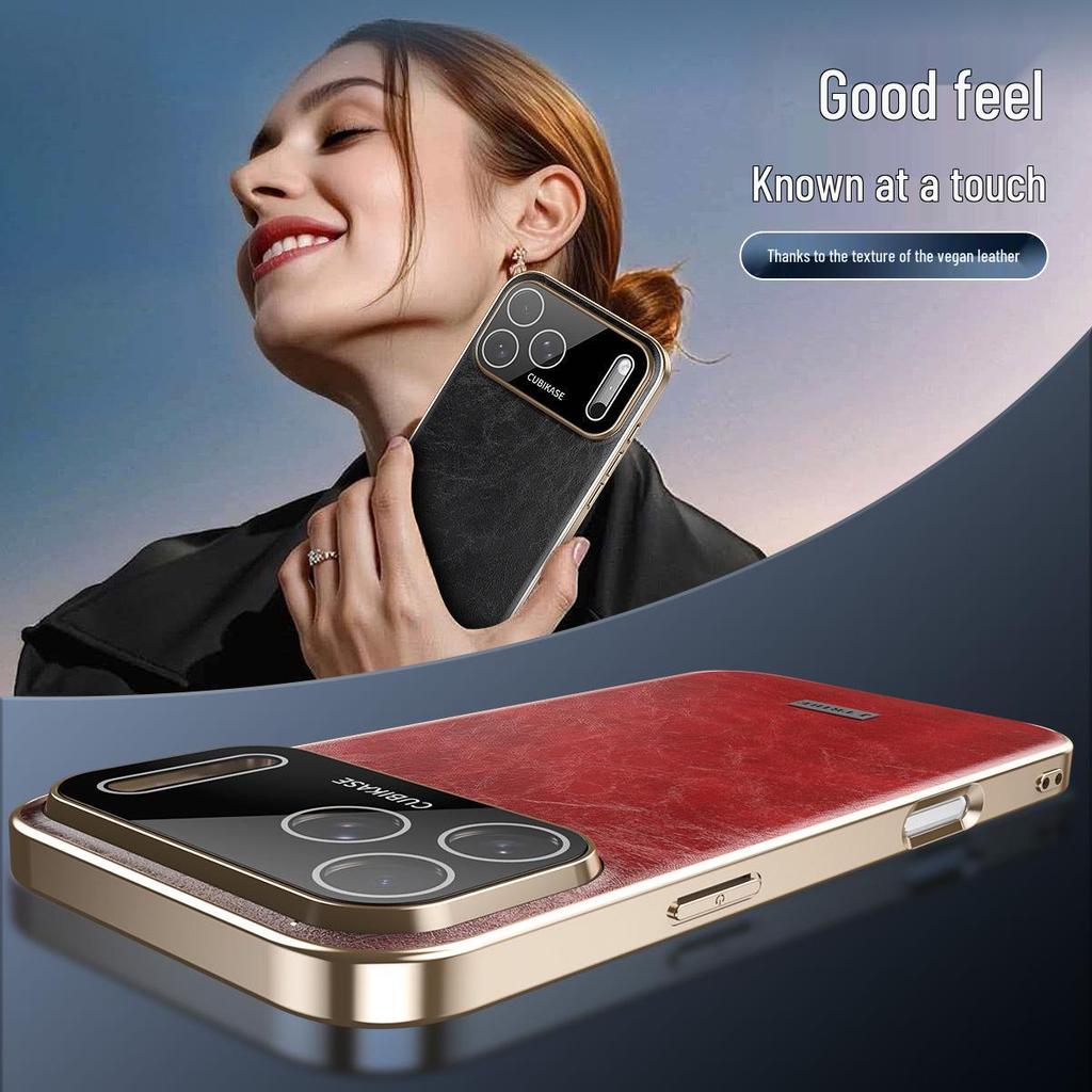 Electroplated Leather Phone Case for iPhone 17 Pro Max: Drop-proof, Oil-Wax Leather Texture, Compatible with iPhone 16
