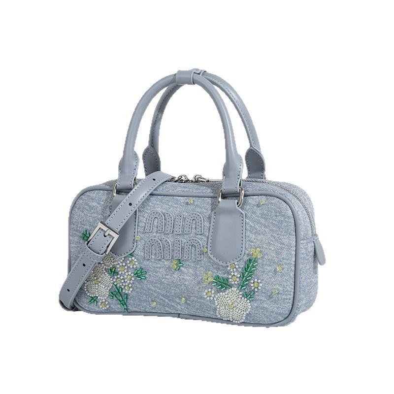 Trendy Embroidered Denim Tote Bag for Women 2025 New Handbag Fashion High-end Shoulder Crossbody Bag