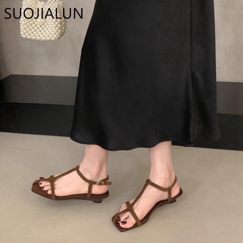 Mode SUOJIALUN 2025 Sommer Neu Damen Sandale Mode Schmaler Riemen Damen Gladiatorschuhe Hoher Keilabsatz Outdoor Kleid Pumps Sandalen