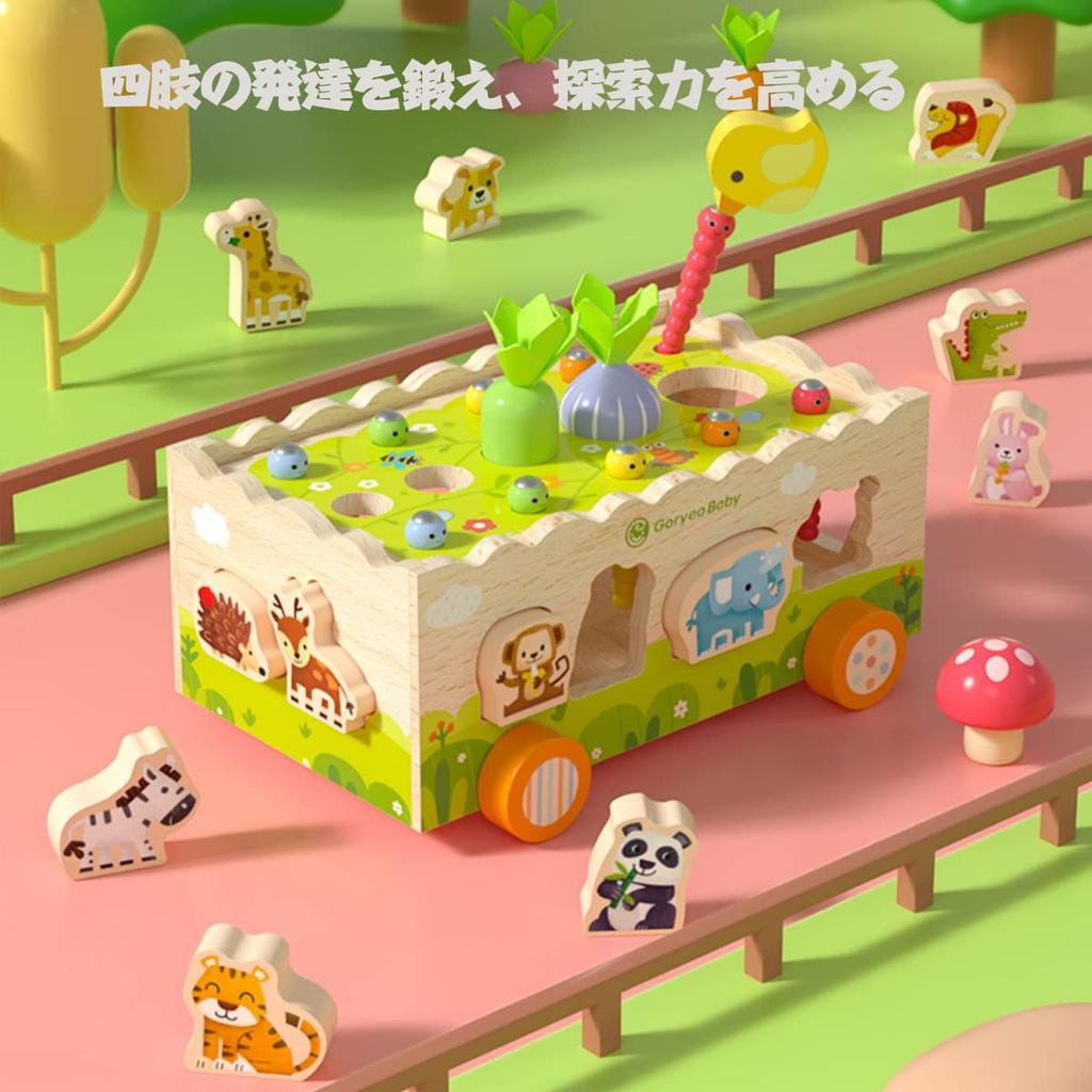 Mokutosha Wooden Toy Carrot Montessori Shape Matching Educational Toy Fingertip Lesson Box 3 4 5 Years Old Magnetic Caterpillar Catching Game Boys