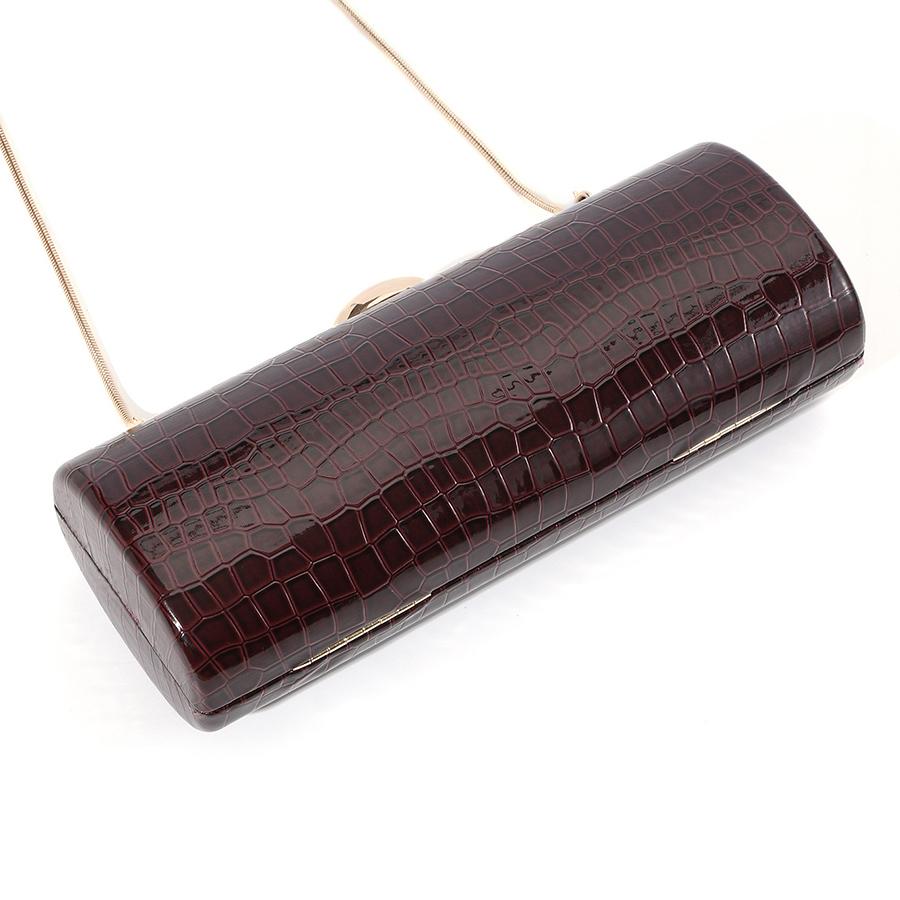 Vintage Cirkulær Rektangulær Clutch Kvinder PU Læder Krokodillemønster Punge Guld Metal Kæde Håndtaske Design Aftenfest Pung