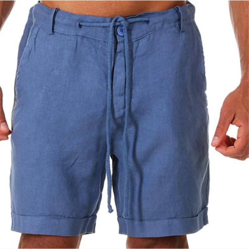 

Мужские хлопковые льняные повседневные брюки с завязками на талии, эластичные летние свободные шорты из Великобритании