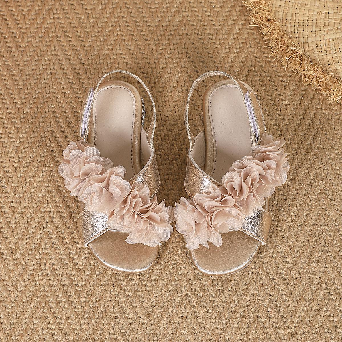 Girls  Gold Flower Summer Princess Soft Sole Sandals 35