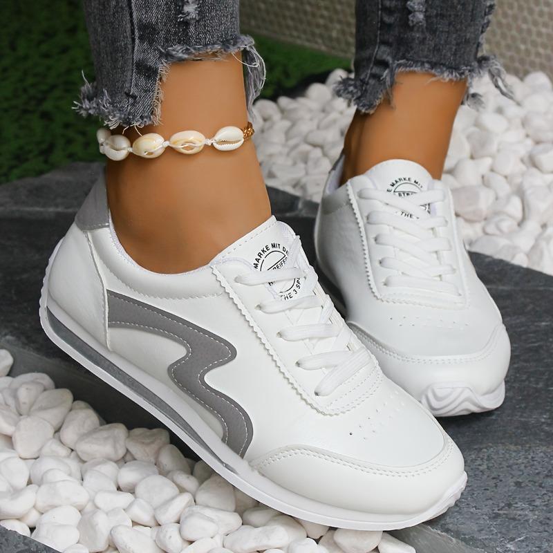 2025 New Spring and Autumn Breathable Color Blocking Fashion White Student Sports Casual Flat Single Shoes