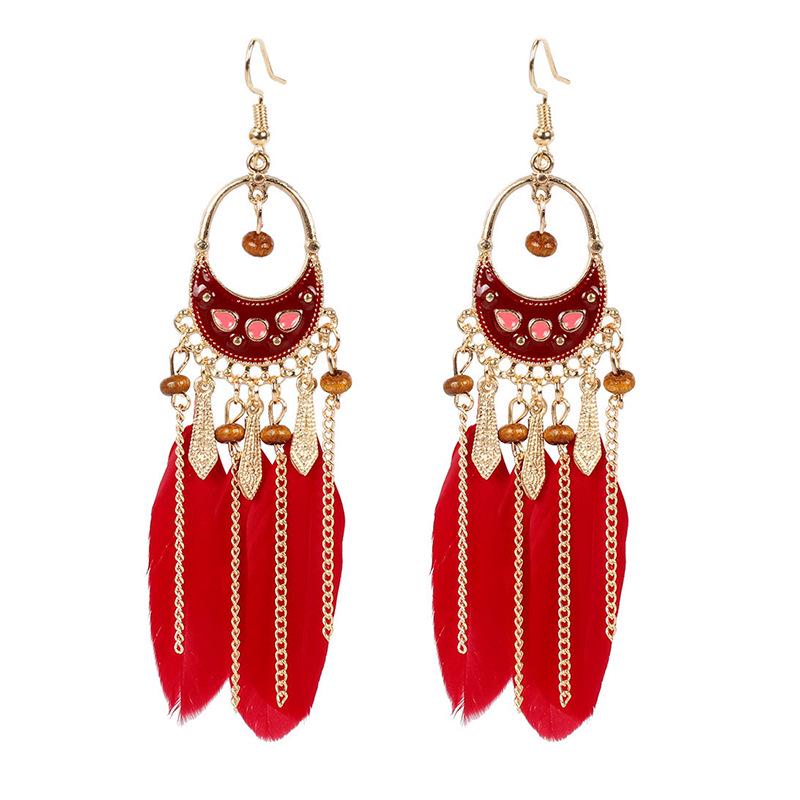 Bohemian Long Tassel Feather Earrings - Trendy Douyin-Inspired Design for Women