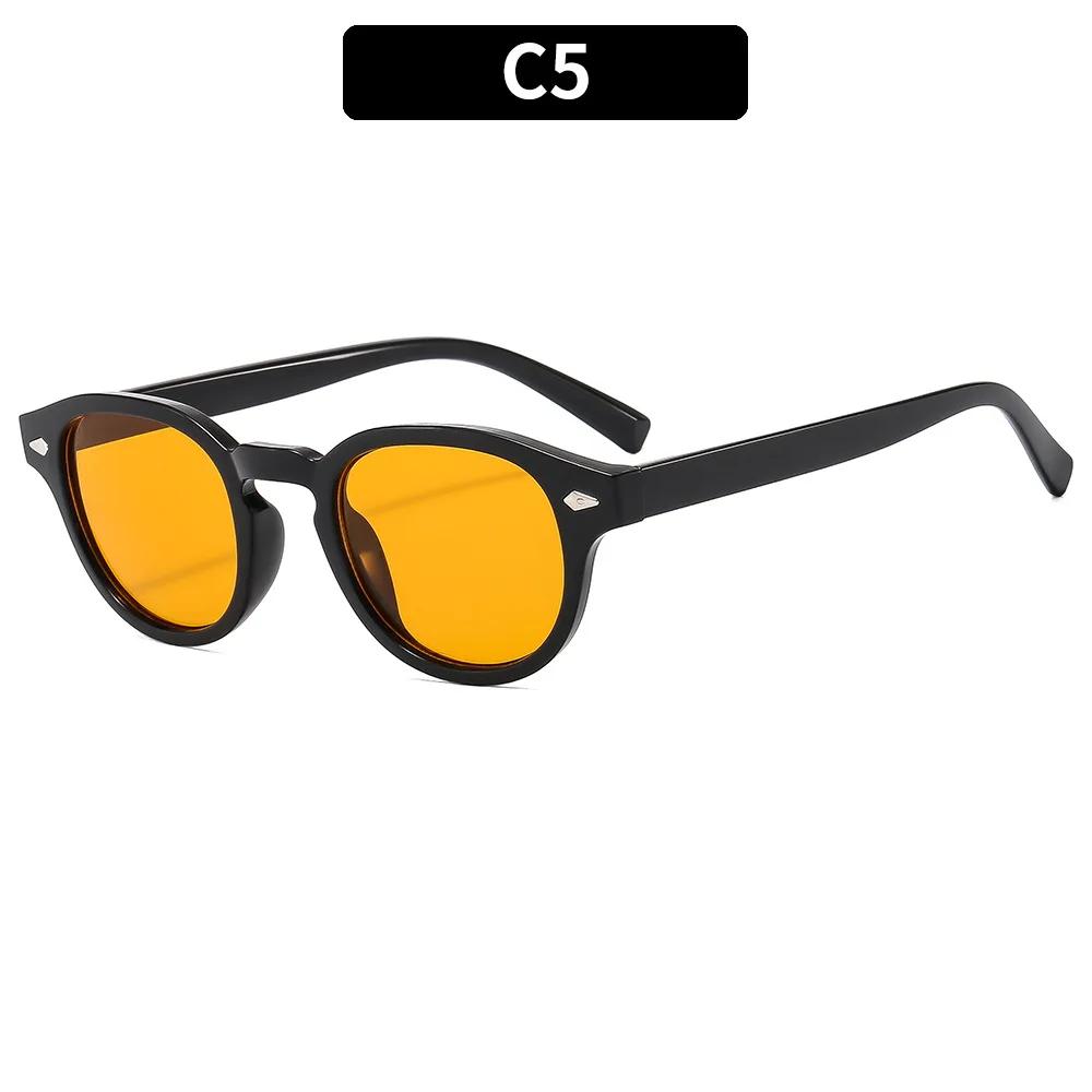 Vintage Tortoise Shell Round Sunglasses Women Men 2024 Brand Design Retro Rivet Yellow Blue Lens Square Sun Glasses Female UV400