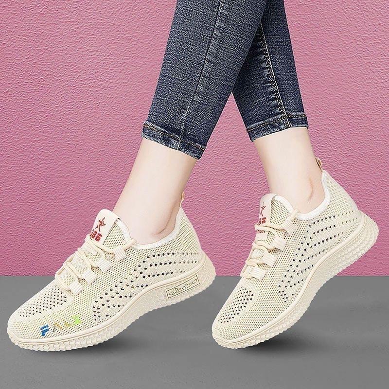 2025 Summer New Style Women's Shoes Flying Woven Casual Sports Shoes Mesh Thick Sole Breathable Versatile Soft Sole Non-slip