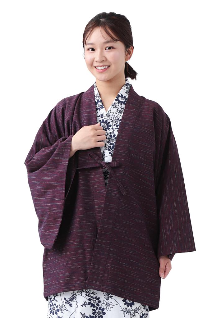 Brown Haori for Ryokan Hot and Available In Small and Large Sizes for Men and and Pattern [TAYU-TAFU] Kurume-woven Jacket, Unisex, (Japanese Inn),