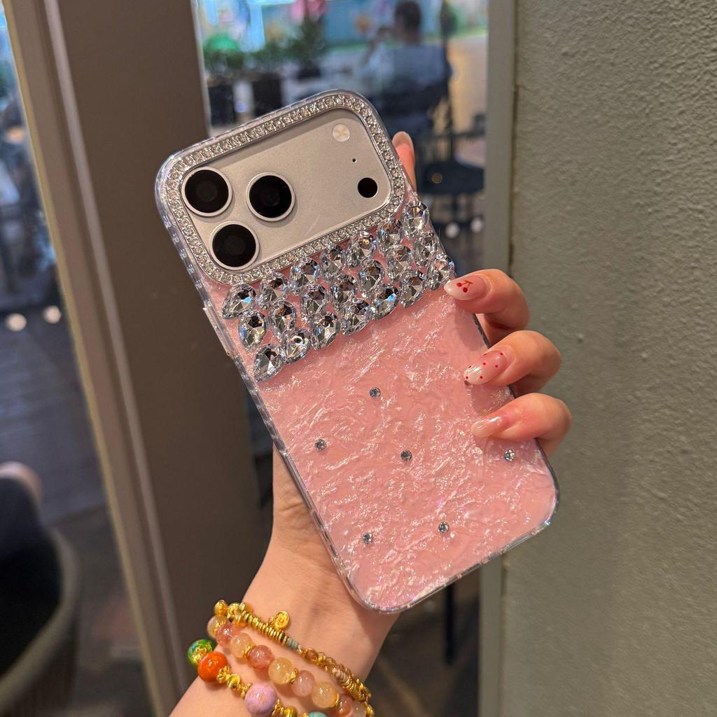 Light Luxury Pearlescent Half-Diamond Case for iPhone 13/14/15/16/17 Pro/Pro Max