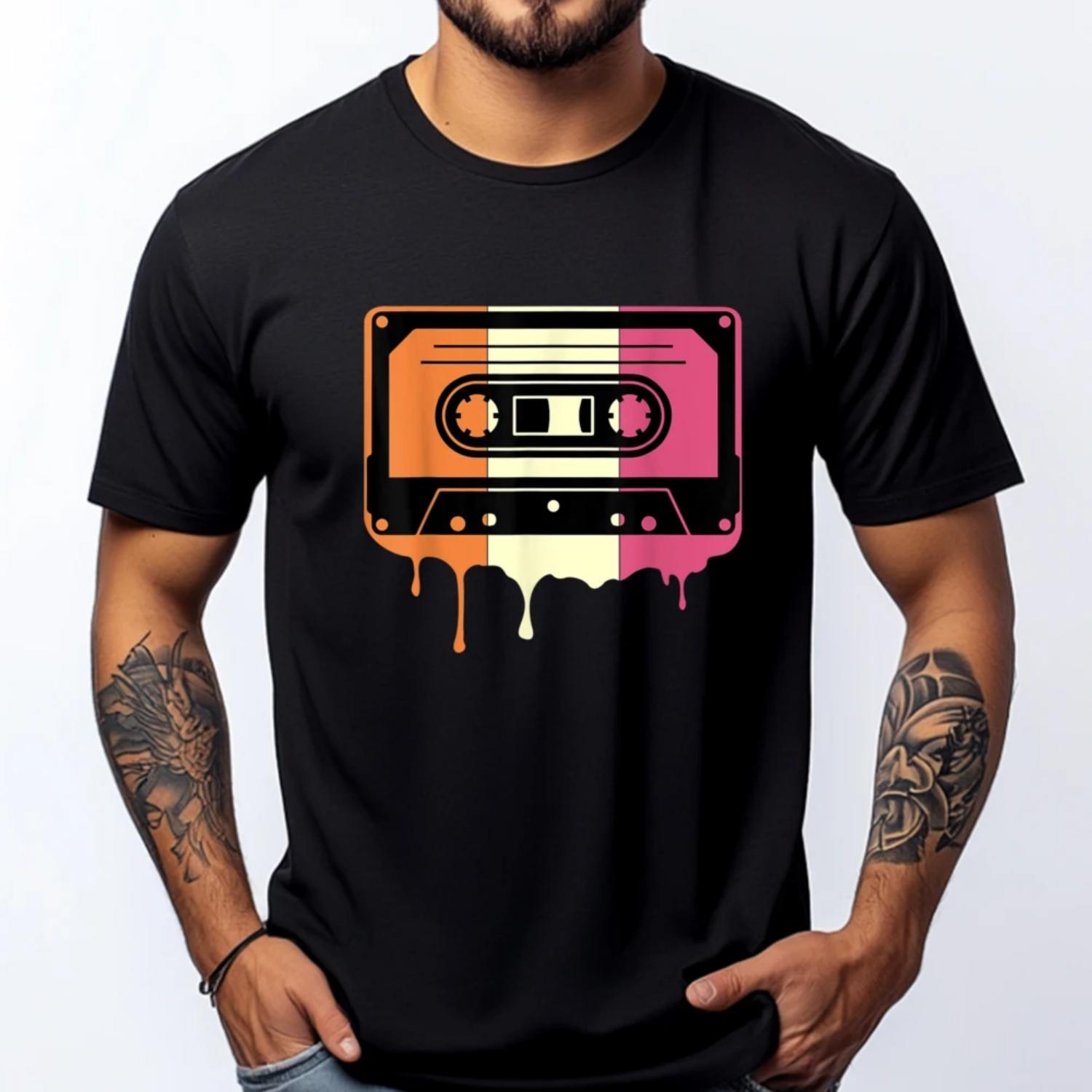 

Retro 80s Cassette Neapolitan Ice Cream Melting Cassette Fall Clothes Aesthetic Spring Gifts For Men T Shirt Street S чёрный
