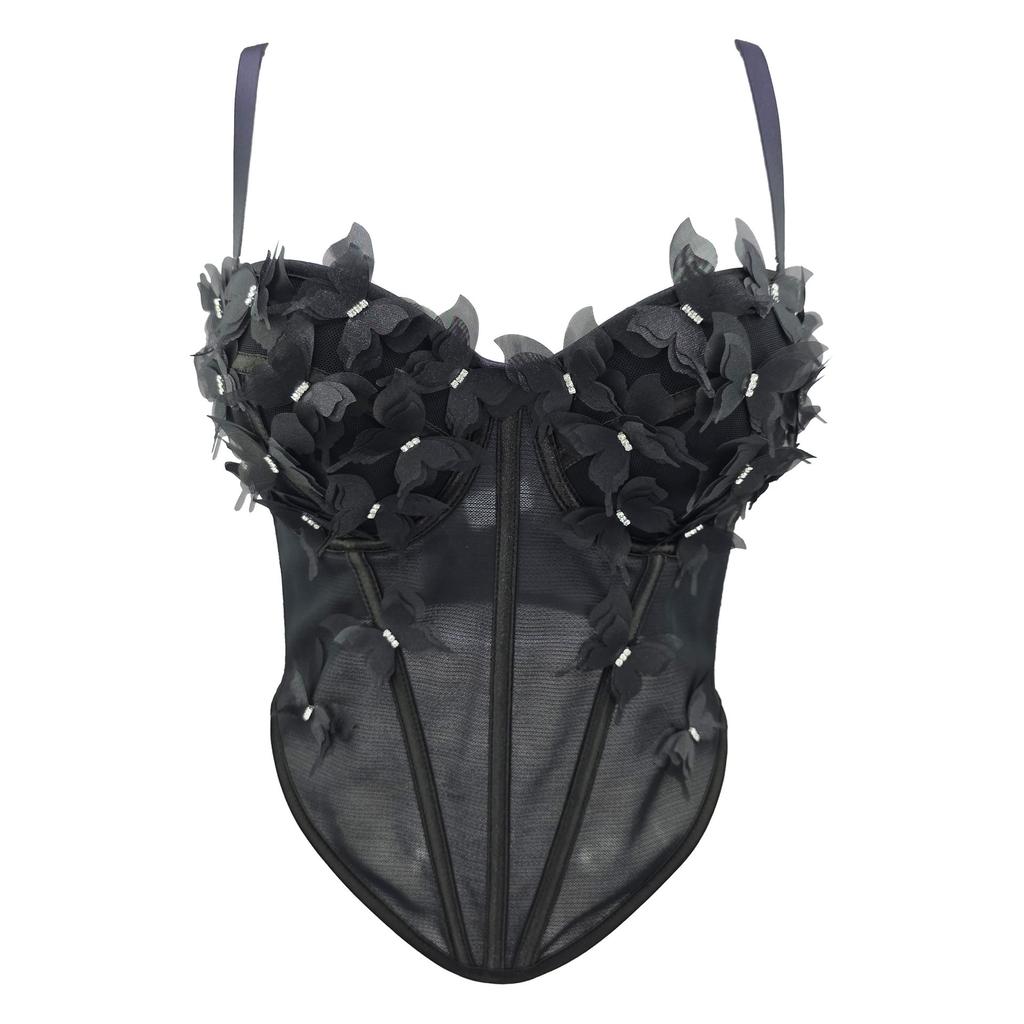 3D Floral Butterfly Strapless Tank Top Fitted and Sensual Fishbone-style Inner Layer Camis & Tank Tops