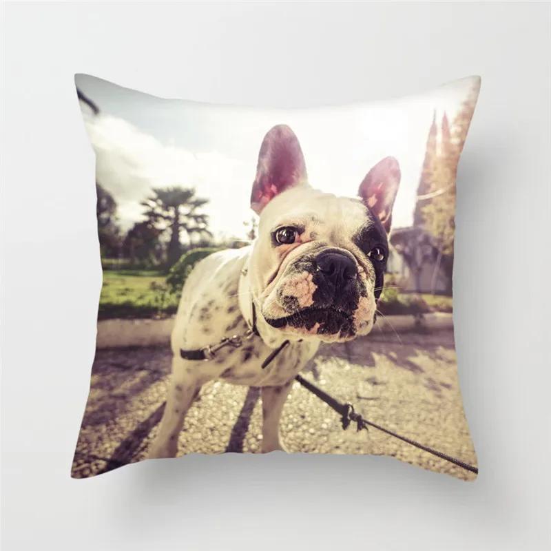 French Bulldog Polyester Cushion Cover Animal Dog Printed Pillow Cover For Sofa Home Living Room Decorative Pillowcase 45X45Cm