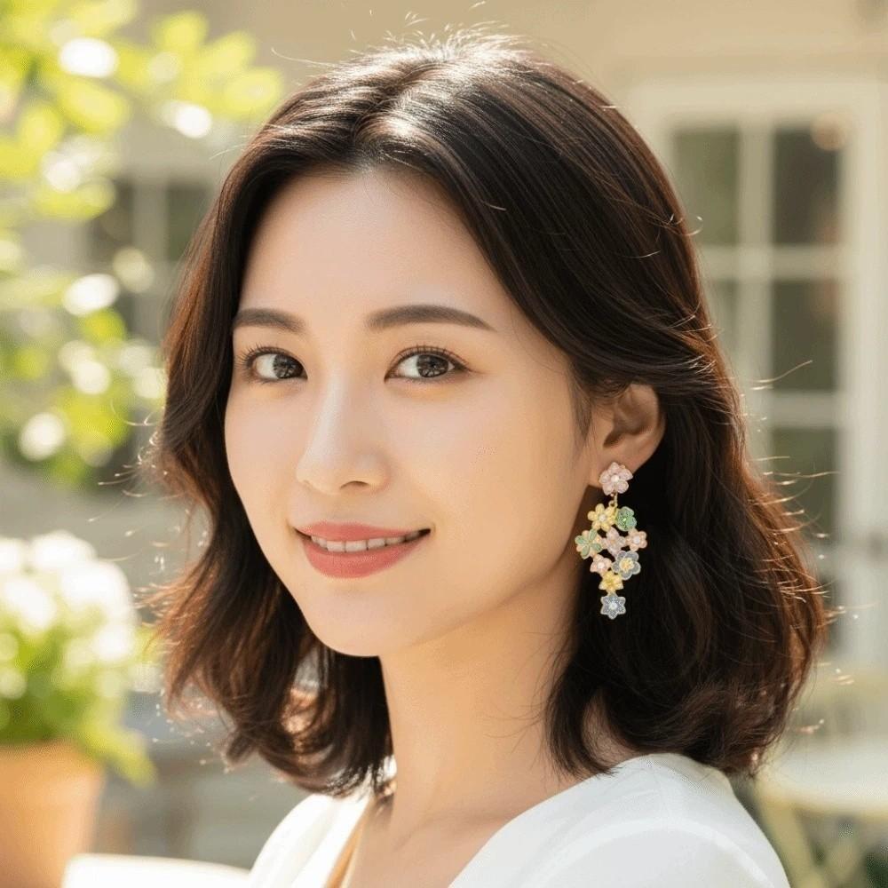 1 pair Temperament Tassel Flower Eardrops Exquisite Dripping Glaze Earrings Daily