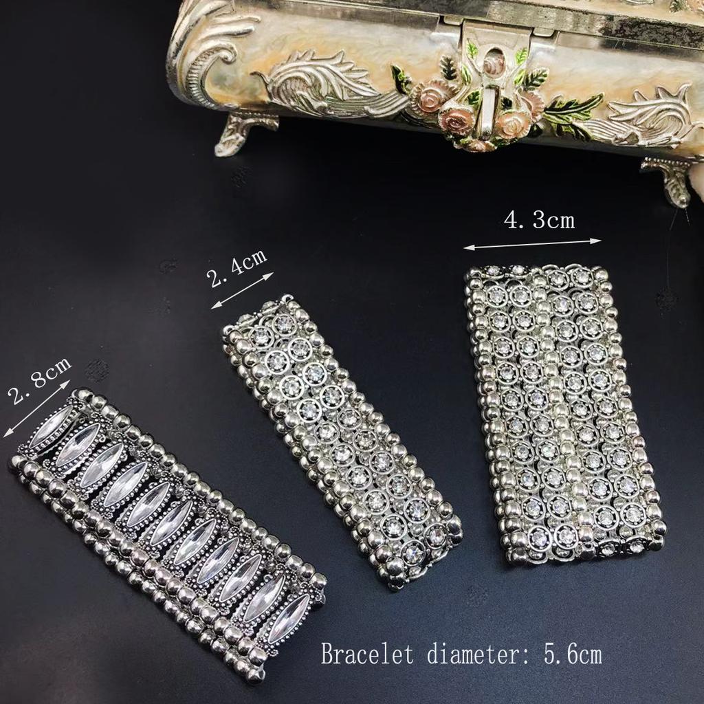 European and American women's bracelet retro inlaid with rhinestones elastic wide bracelet literary retro style
