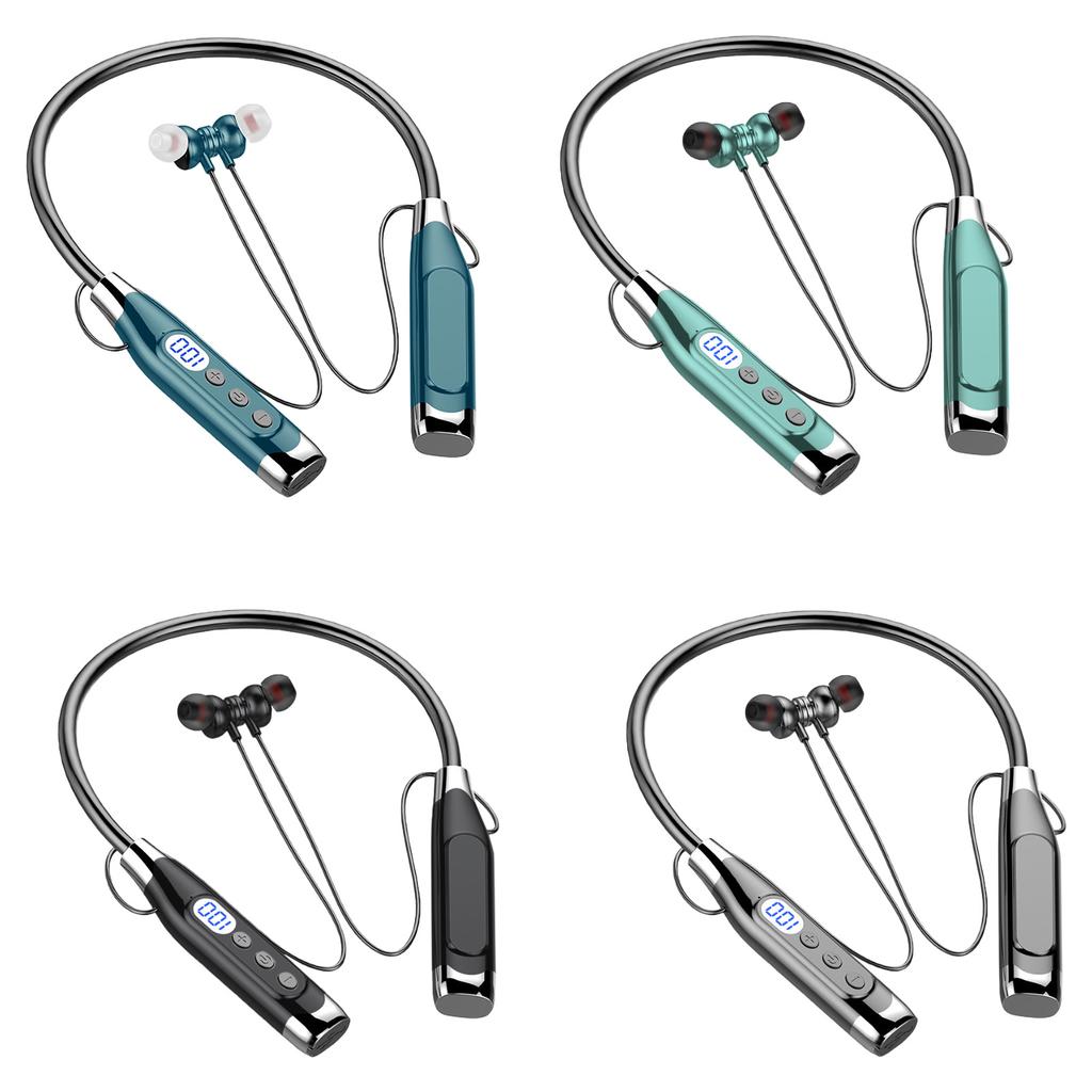 Bluetooth-compatible 5.3 Sports Headphones with LED Display Noise Cancelling Mic Comfortable Magnetic Neckband Headphone