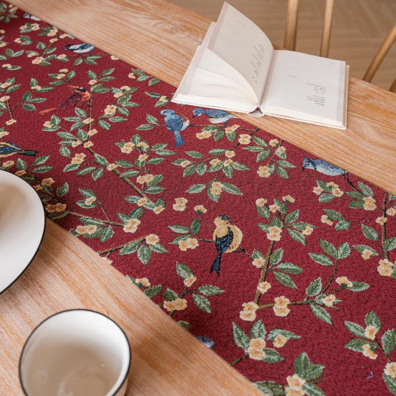 Tassels Retro Table Runner,Jacquard Jujube Red Oriole Pattern Table Decor, Floral Table Decoration for Christmas Kitchen Dining Home Party Festival