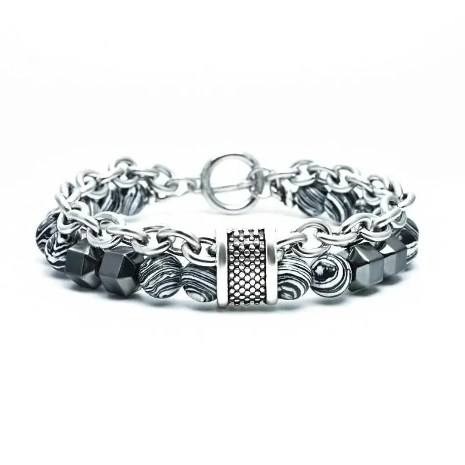 1 Pcs Rock Bead Gemstones Bangles Jewelry Stainless Steel Charm Natural Stone Beads Bracelet For Men