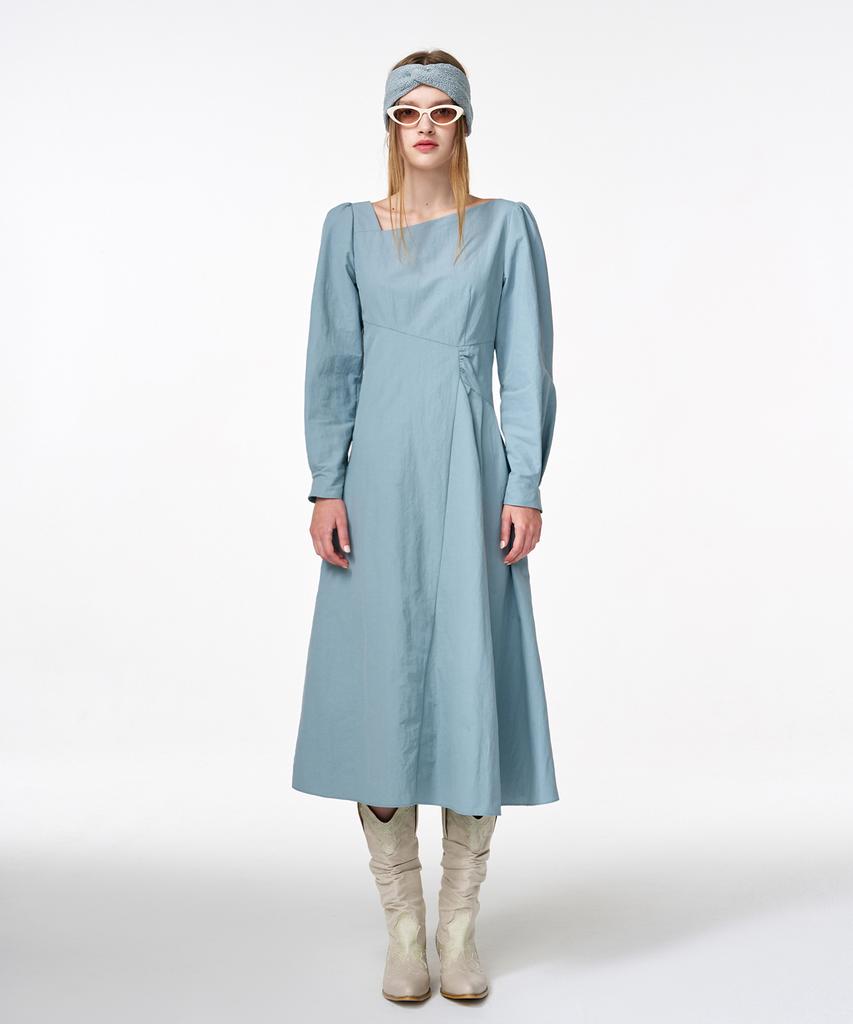 Etmont Unbalance Line Pintuck Dress Grayish Blue