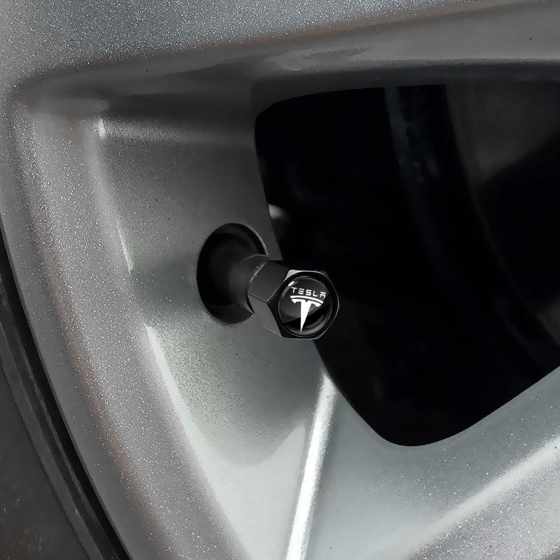 5Pcs/Set Car Wheel Tire Air Valve Caps with Keychain Auto Accessories For Tesla Model S Model X Model Y Cybertruck Model 3 Model Y