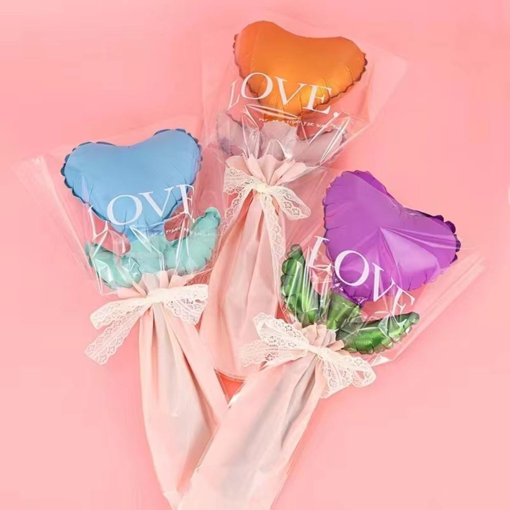 10pcs Colorful Heart Bouquet Foil Balloon Thickened Flower Balloons  Valentine's Day