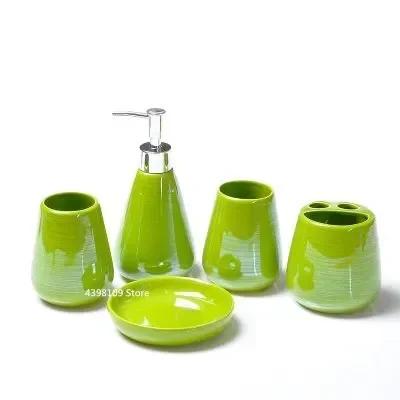 Colorful Pearl Ceramic Soap Dispenser, Toothbrush Holder, Bathroom Supplies, Toothpaste Dispenser, Wedding Gift, Five Piece Set