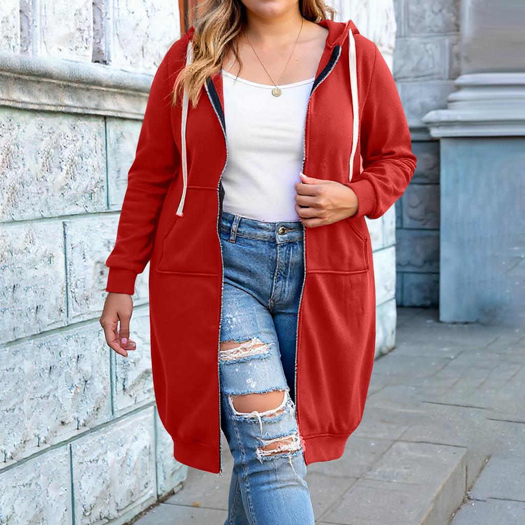 Women's Fashion Casual Plus Size Hooded  Long-Sleeve Solid Jacket