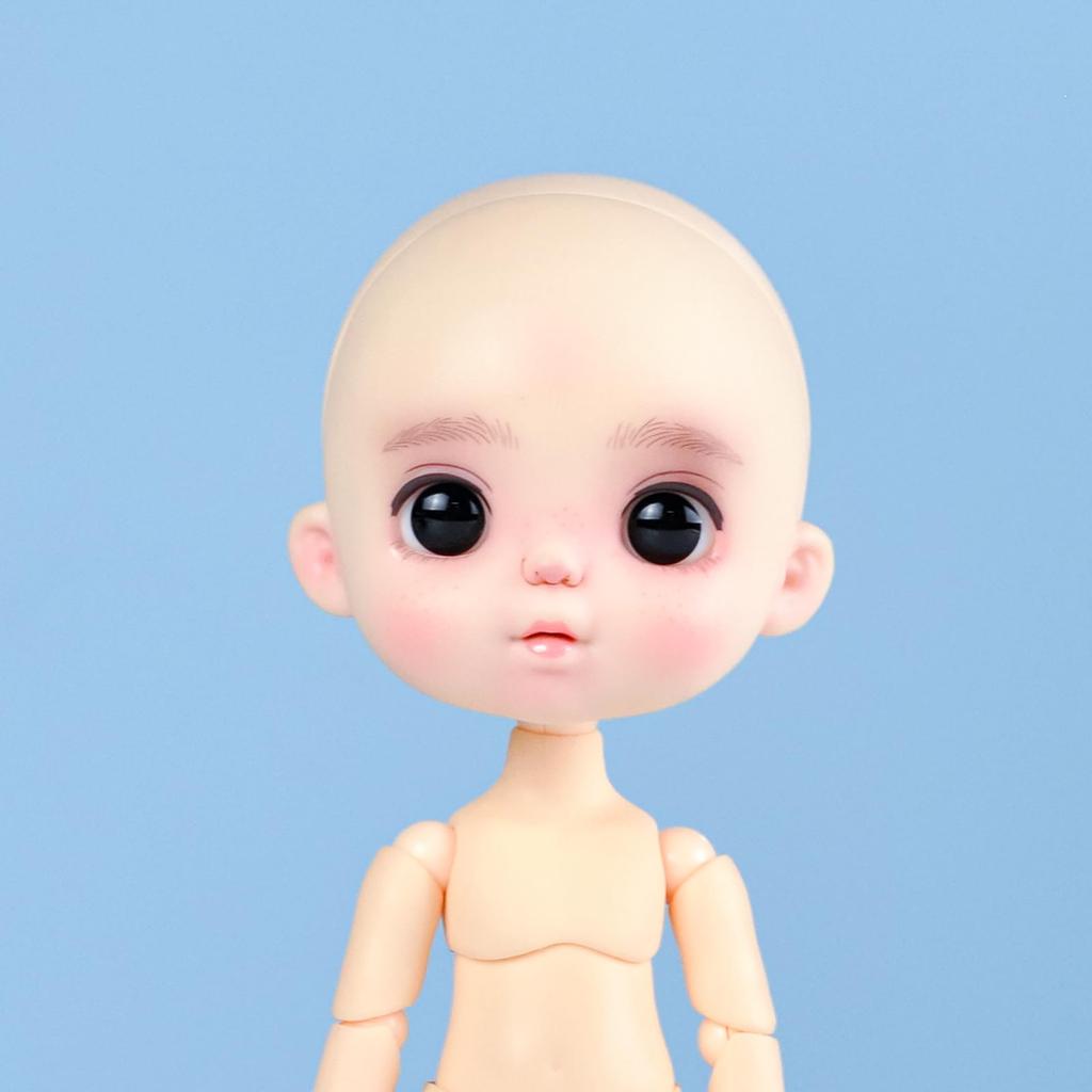 YMY Ob11 Obitsu Jointed Doll Head Toy BJD Head Accessories with Glass Eyes and Full Head Makeup for Halloween Boys and Girls 1/12