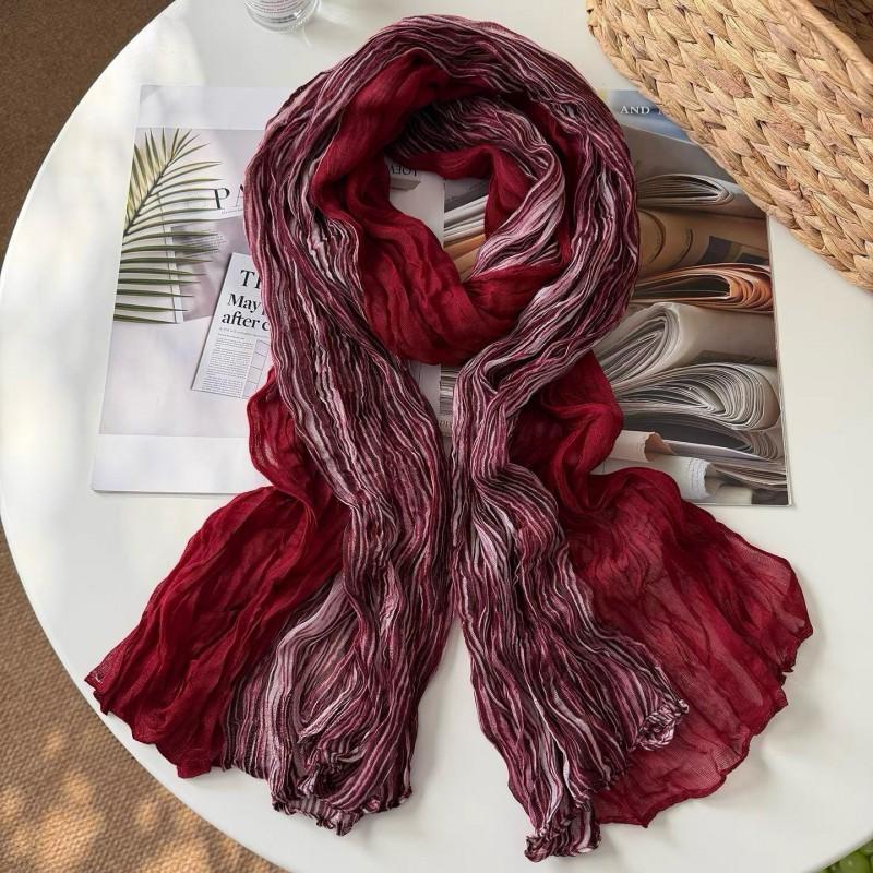 Lightweight Gradient Blue Scarf Women Vintage Floral Print Wrap Shawl Knitted Crochet Style 80x180cm Wear