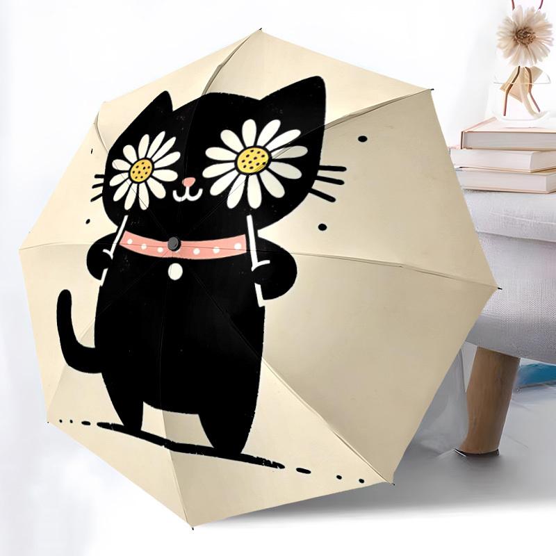 1PC Flower Cat Automatic Folding Umbrella Automatic Open/Close, Automatic Folding, 8-Rib Durable Frame, Portable Travel Umbrella S10734