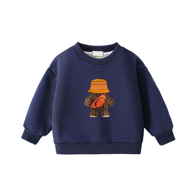Kids Long Sleeve Hoodie, Fleece-Lined Warm Top, Korean Style, Pure Cotton, Autumn/Winter Wear 140 cm