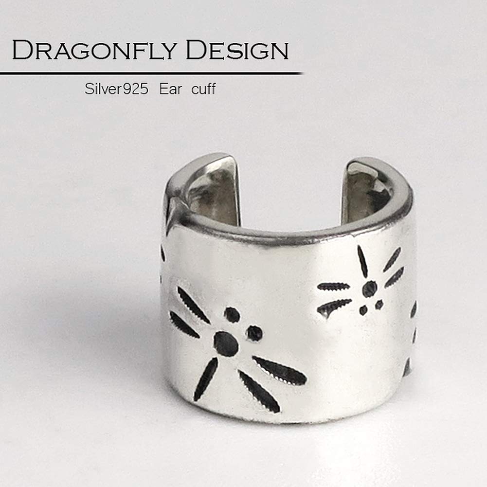 Shinjuku Gin no Kura Tombo Silver Ear Cuff (Single Ear) - 925 Sterling Silver, Non-Pierced Earrings, Ear Clip, Simple, Japanese Pattern, Men's