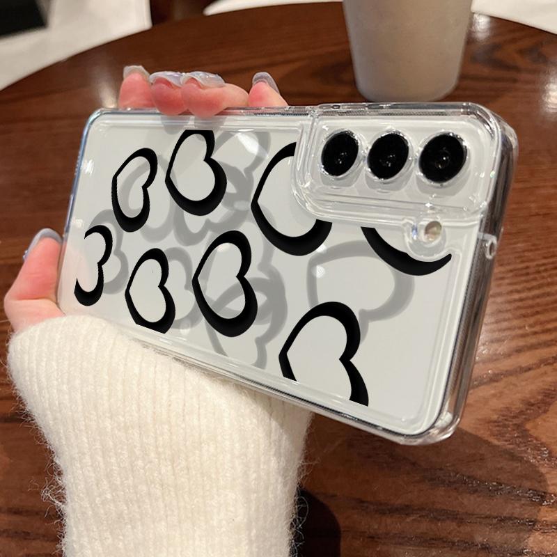 Heart Print Transparent Phone Case For Samsung Galaxy S25 S24 S22 Ultra S23 S24 FE A17 A56 A16 A36 A26 A55 A15 A25 A54 5G Shockproof Soft TPU Cover